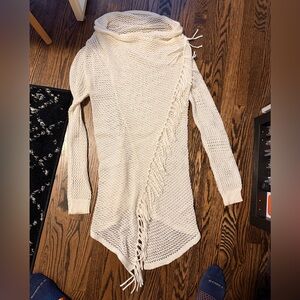 Lovestitch Cream Cowl Neck Sweater with Fringe medium